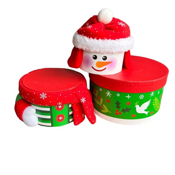 Mrs. Fields Stacking Tower EMPTY Gift Boxes Set Snowman 3 Tier Christmas Winter - Picture 2 of 11